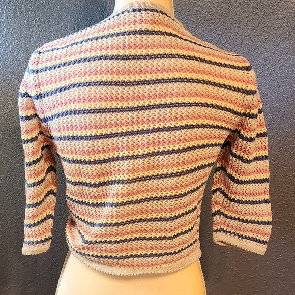 Christopher & Banks 1/2 Sleeve Crochet Striped Front Tie Cropped Size Small - Picture 2 of 7